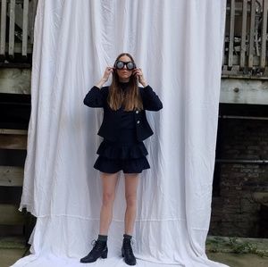 vintage navy blue ruffled skort suit set